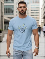 Pánske bavlnené tričko s originálnym potlačou, svetlo modré, FashionStreet NX0149R