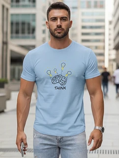 Pánske bavlnené tričko s originálnym potlačou, svetlo modré, FashionStreet NX0149R
