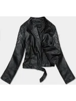 Čierna bunda ramoneska z ekokože so stojačikom (AX-805)