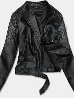 Čierna bunda ramoneska z ekokože so stojačikom (AX-805)