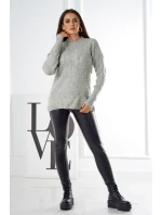 Sveter nasadený cez hlavu s módnou väzbou šedý