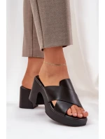 Lekkie Klapki Na Słupku Z Eko Skóry Czarne Kacaria