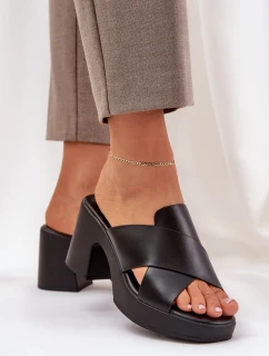 Lekkie Klapki Na Słupku Z Eko Skóry Czarne Kacaria