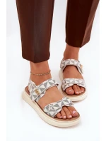 Materiałowe Sandały Damskie Na Platformie Beżowe  Leriot