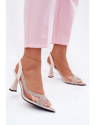 Priehľadné sandále na podpätku s kamienkami Vinceza 62282 light beige Priehľadné sandále na podpätku s kamienkami Vinceza 62282 light beige