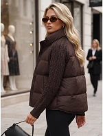 Dámska prešívaná péřová bunda s pletenými rukávmi, hnedá, FashionStreet TY5931