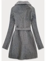 Šedý dámsky károvaný dvojradový kabát (2705)