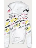 Biela pánska "klokanie" mikina s potlačou (8B997-1) Biela pánska "klokanie" mikina s potlačou (8B997-1)