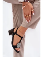 Skórzane Sandały Na Słupku Z Ozdobą D&A JC51-842 Czarne