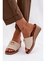 Dámské sandály na platformě s imitací pleteniny Sergio Leone KL325 Béžové