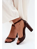 Dámské sandály na podpatku z umělé kůže čokoládové Melvra