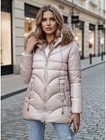 Dámska zimná bunda s kapucňou TY4441 béžová - FashionStreet