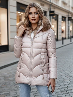 Dámska zimná bunda s kapucňou TY4441 béžová - FashionStreet