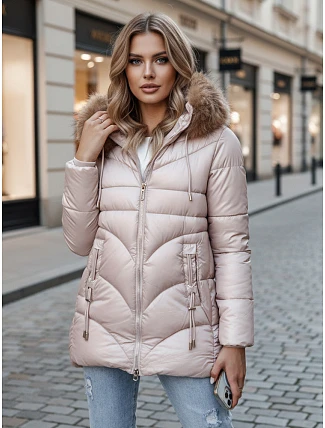 Dámska zimná bunda s kapucňou TY4441 béžová - FashionStreet