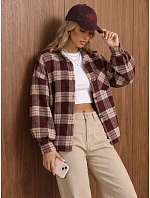 Dámska kockovaná košeľa oversize v bordovej farbe FashionStreet TY6047
