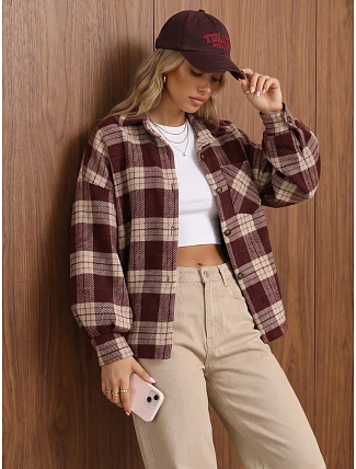 Dámska kockovaná košeľa oversize v bordovej farbe FashionStreet TY6047