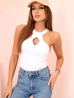 Dámska blúzka bez rukávov s výstrihom a ozdobnou sponou biela