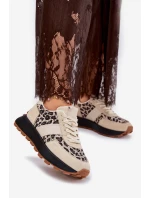 Zamszowe Sneakersy Damskie Na Platformie Panterka Vinceza 66793 Beżowe