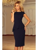 Elegantné tmavo modré dámske midi šaty s volánikmi model 6211541