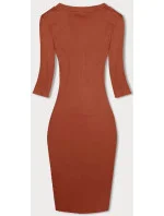 Priliehavé oranžové dámske rebrované šaty (5579-20) Priliehavé oranžové dámske rebrované šaty (5579-20)