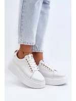 Damskie Skórzane Sneakersy Na Platformie CheBello 4367 Białe