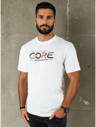 Pánske bavlnené tričko s potlačou biele FashionStreet RX5418 Pánske bavlnené tričko s potlačou biele FashionStreet RX5418