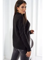 Sveter nasadený cez hlavu s módnou väzbou čierny