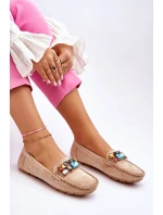 Damskie Zamszowe Mokasyny Z Kryształkami Beżowe Lucille