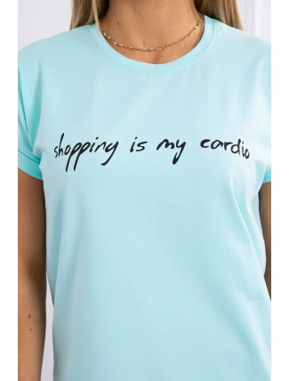 Blúzka Nakupovanie je moja kardio mätová+čierna