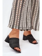 Klapki Damskie Z Plecionką Na Obcasie Czarne Ciariloria