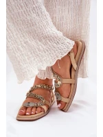 Sandały Damskie Ze Zdobieniem Wąż Eko Zamszowe Artiker 56C1361 Beżowe