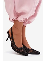 Dámské sandály na podpatku s krajkou Černé Pelivelle