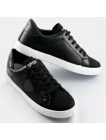 Čierne dámske tenisky trampky z rôznych spojených materiálov (1088)