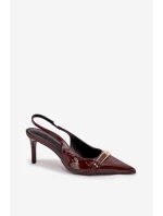 Lakierowane Czółenka Na Szpilce Ze Złotą Klamrą Czekoladowe Vivae