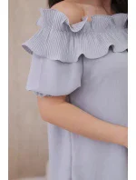 Španielska blúzka s ozdobným volánom sivá