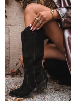 Skórzane Zamszowe Kozaki Kowbojki Damskie Ocieplane Czarne Urselle