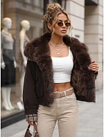Krátka dámska semišová bunda s kožušinou, hnedá, FashionStreet TY5843 Krátka dámska semišová bunda s kožušinou, hnedá, FashionStreet TY5843