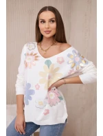 Svetrová blúzka s farebnými kvetmi žltá+modrá Svetrová blúzka s farebnými kvetmi žltá+modrá