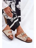 Zamszowe Klapki Damskie Z Klamrami Big Star RR274A391 Beżowe