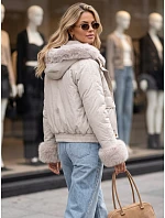 Dámska krátka zimná bunda s kožušinou, svetlo béžová, FashionStreet TY6000
