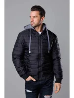 Čierna pánska bunda typu "bomber" s teplákovou kapucňou (8M985-392) Čierna pánska bunda typu "bomber" s teplákovou kapucňou (8M985-392)