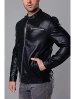Klasická čierna pánska bunda z eko kože (11Z8025)