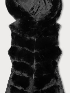 Čierna dámska kožušinová vesta s kapucňou J Style (11Z8081)