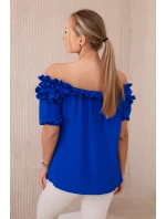 Španielska blúzka s malým volánom v chrpovo modrej farbe Španielska blúzka s malým volánom v chrpovo modrej farbe