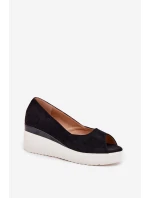 Sandały Damskie Na Koturnie Z Eko Zamszu Czarne Velira