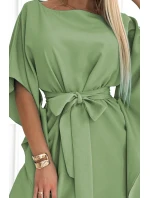 287-27 SOFIA Motýlie šaty so zaväzovaním v páse - OLIVE