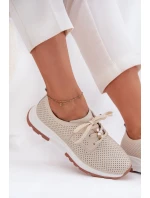 Skórzane Półbuty Damskie Z Przypinką Artiker 54C1811 Beżowe