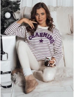 AURORA dámsky pruhovaný sveter ecru-purple FashionStreet MY2076 AURORA dámsky pruhovaný sveter ecru-purple FashionStreet MY2076