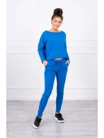 Súprava s oversize blúzkou nevädzovej modrej farby