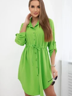 Šaty so zapínaním na gombíky a viazaním v páse svetlozelené